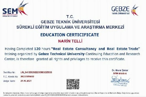 Narin Telli - Education Certificate